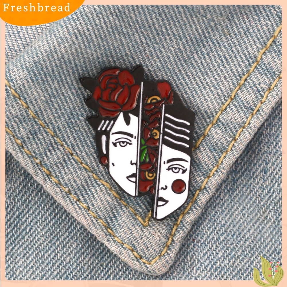 Terlaris Dislocation Lady Face Rose Flower Enamel Brooch Pin Jacket Collar Badge Jewelry