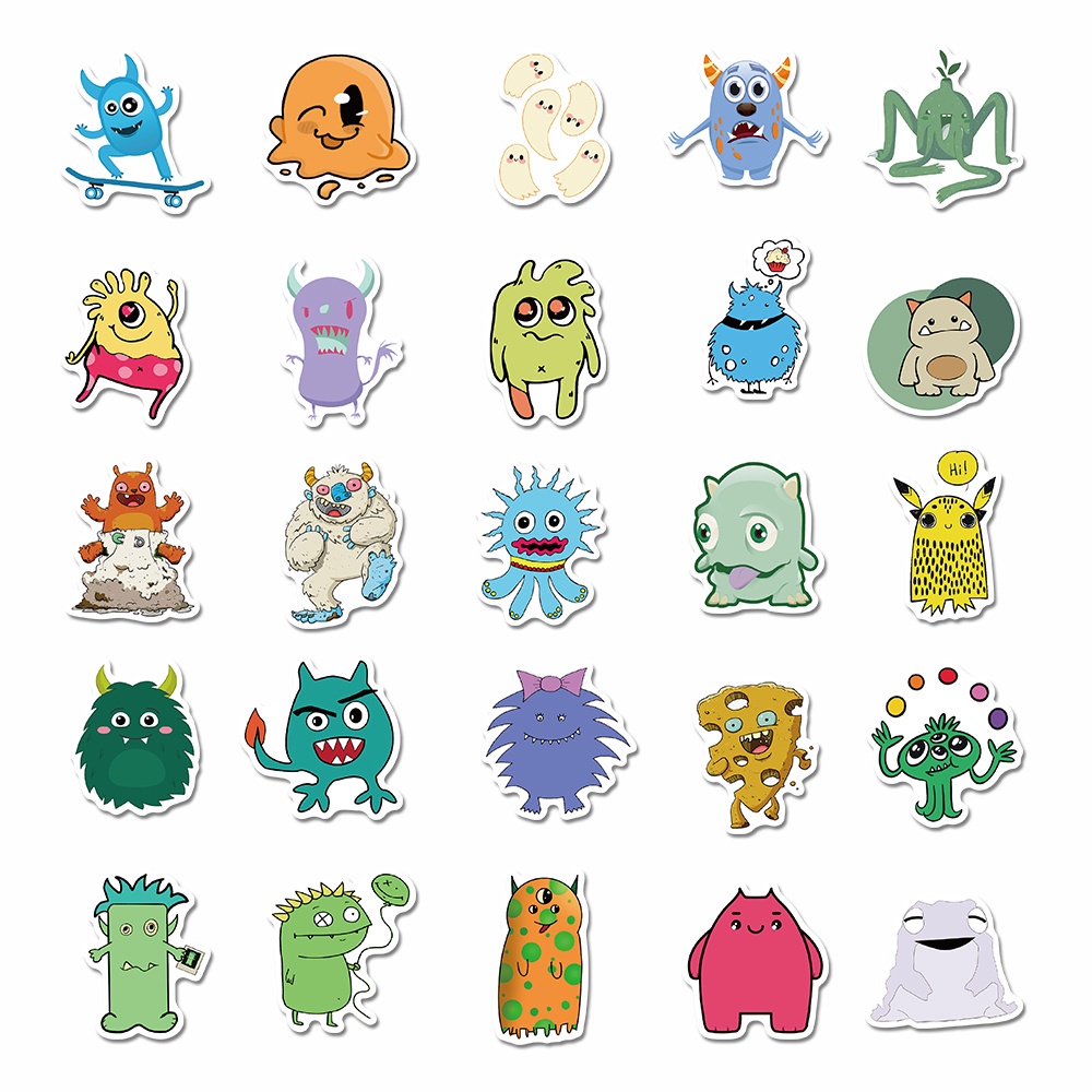 50pcs Stiker Kartun Monster Kecil Lucu Anti Air Untuk Dekorasi Komputer / Kulkas Anak