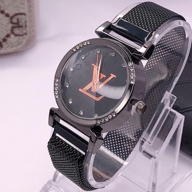 [✅COD] JAM TANGAN FASHION JAM MAGNET WANITA RANTAI JAM TANGAN MURAH CEWEK ANALOG IMPORT W62-Hitam