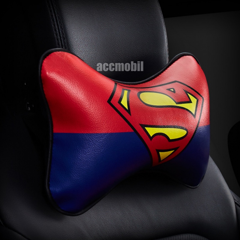 Bantal Headrest Leher Jok Mobil HERO Batman Transformers Superman Spiderman Monster Energy Leopard