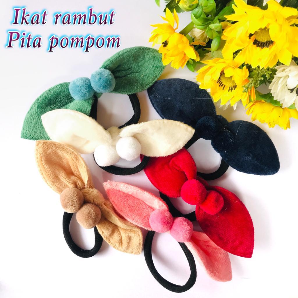 Ikat Rambut Pita Pompom Wanita