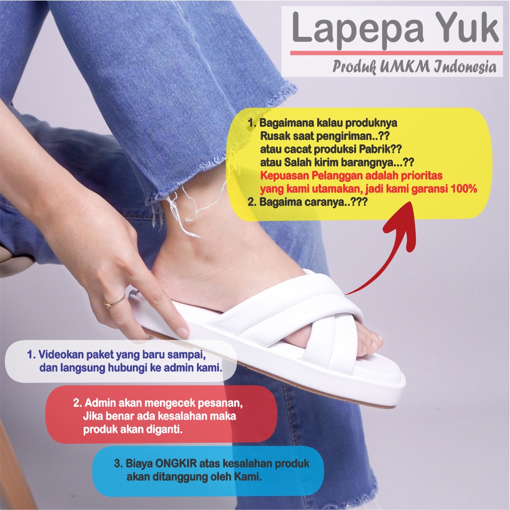 LAPEPA YUK - Sandal Wanita Teplek BELLA Sendal Cewek Platform Wedges Kondangan Hak Tinggi  2cm Model Silang 2 Size 36 37 38 39 40 Santai Kasual Rumah Slop Warna WHITE Putih Selop Premium Citayam Fashion Original Kekinian Terbaru Shoes Mall Official Store