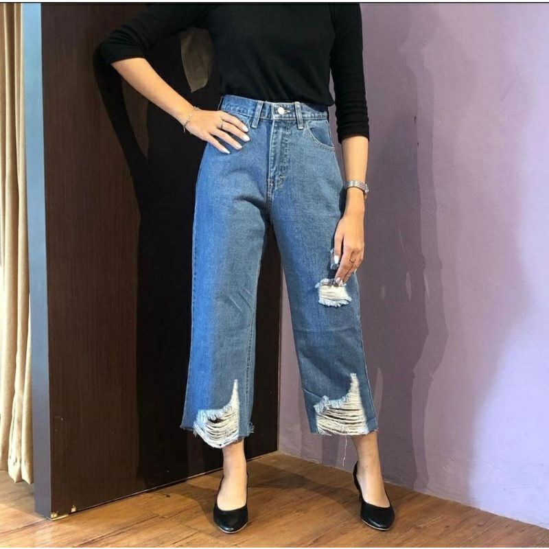 (Promo)Claudy Cullote Celana kulot jeans sobek rawis terbaru