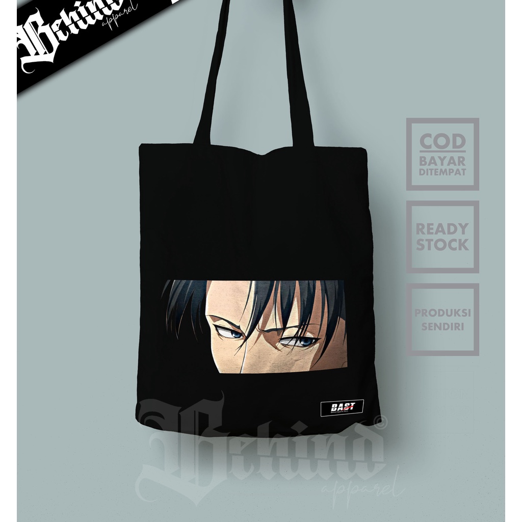 TOTE BAG ANIME AOT LEVI ACKERMAN BAHAN SEMI KANVAS MASUK LAPTOP