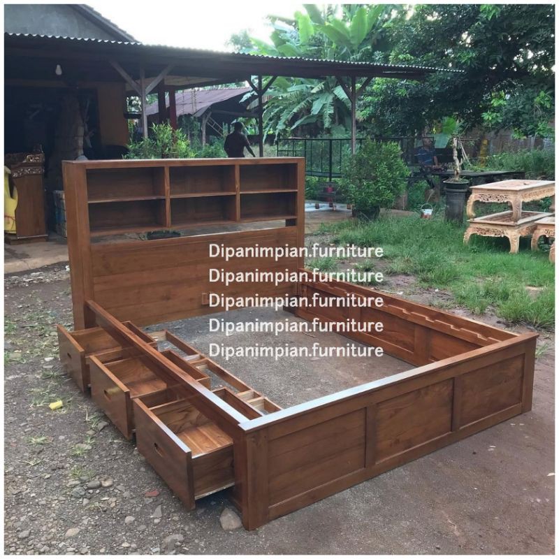 Dipan tidur laci minimalis - tempat tidur laci jati minimalis