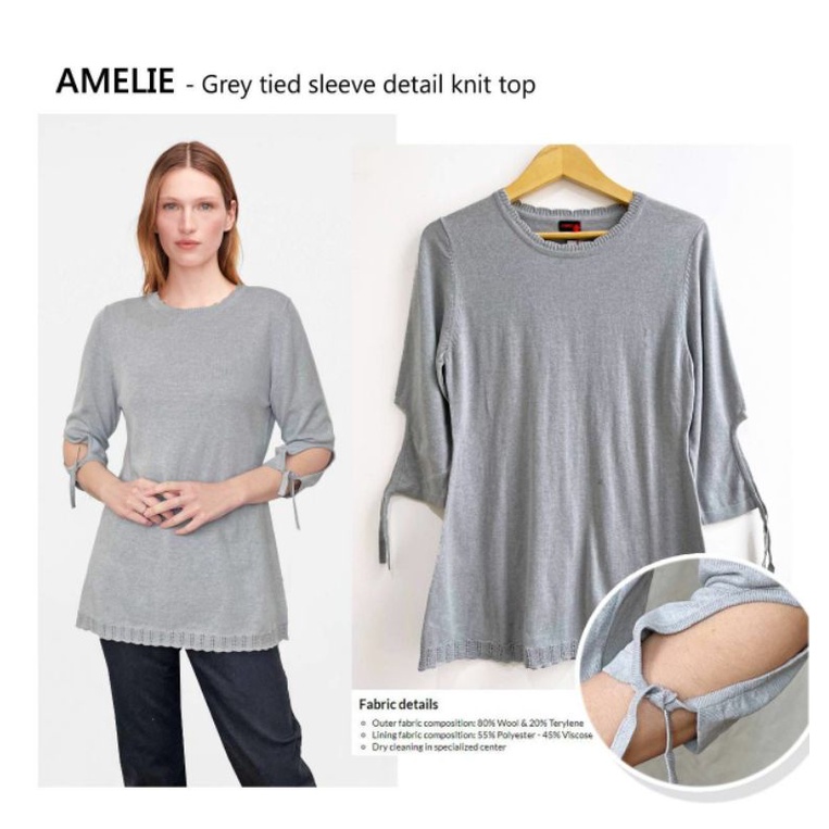 Amelie grey tied sleeve detail knit top