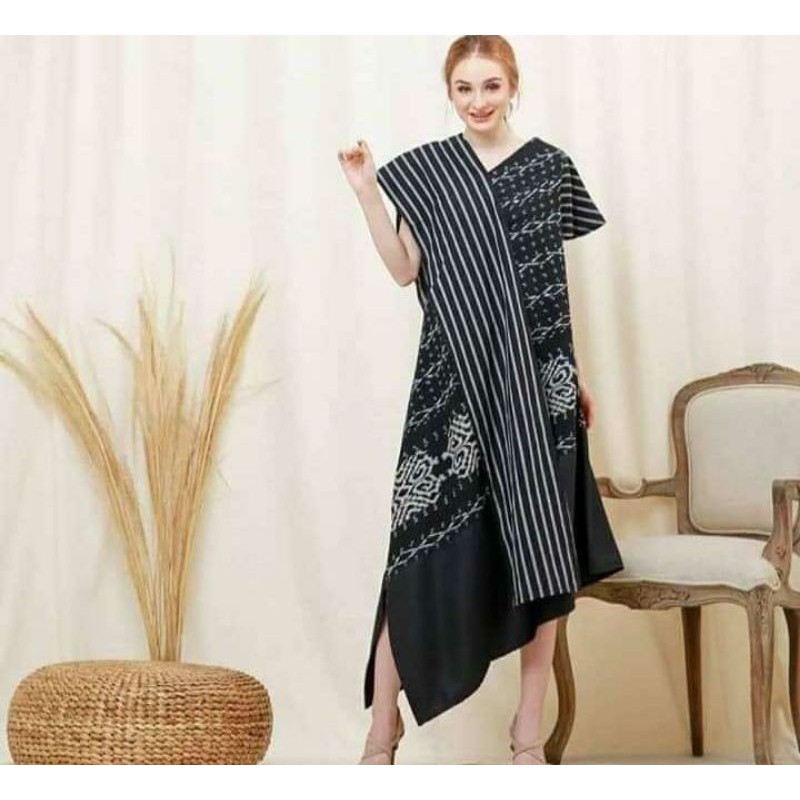 tunik tenun motif kalimantan mix lurik D1 + free masker + free ikat pinggang