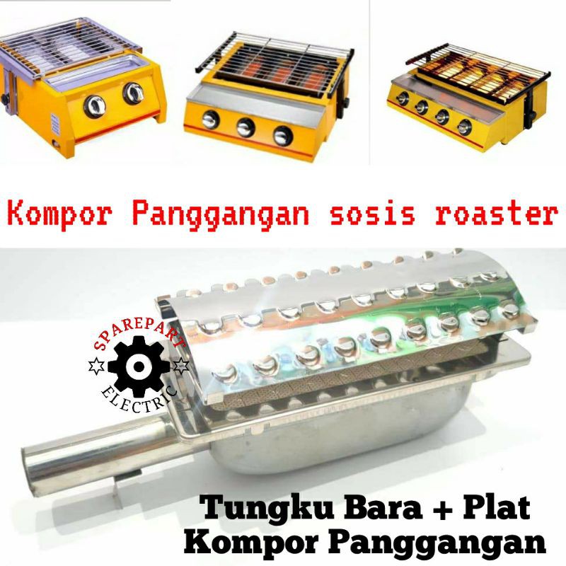 TUNGKU BARA API + PLAT 1SET ROASTER KOMPOR PANGGANGAN SOSIS SEMUA MERK