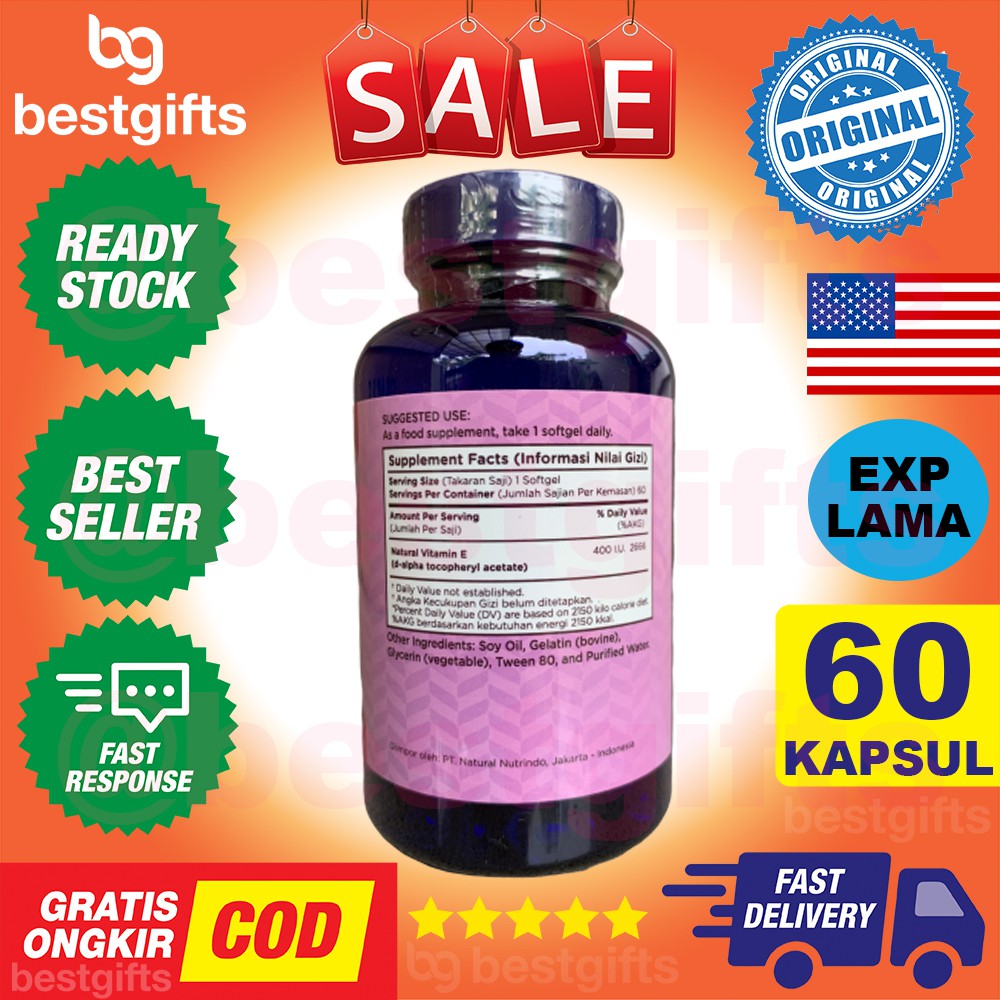 WELLNESS NATURAL VITAMIN E 400 IU 400IU ANTIOXIDANT DAYA TAHAN TUBUH JANTUNG ANTI AGING 60 KAPSUL