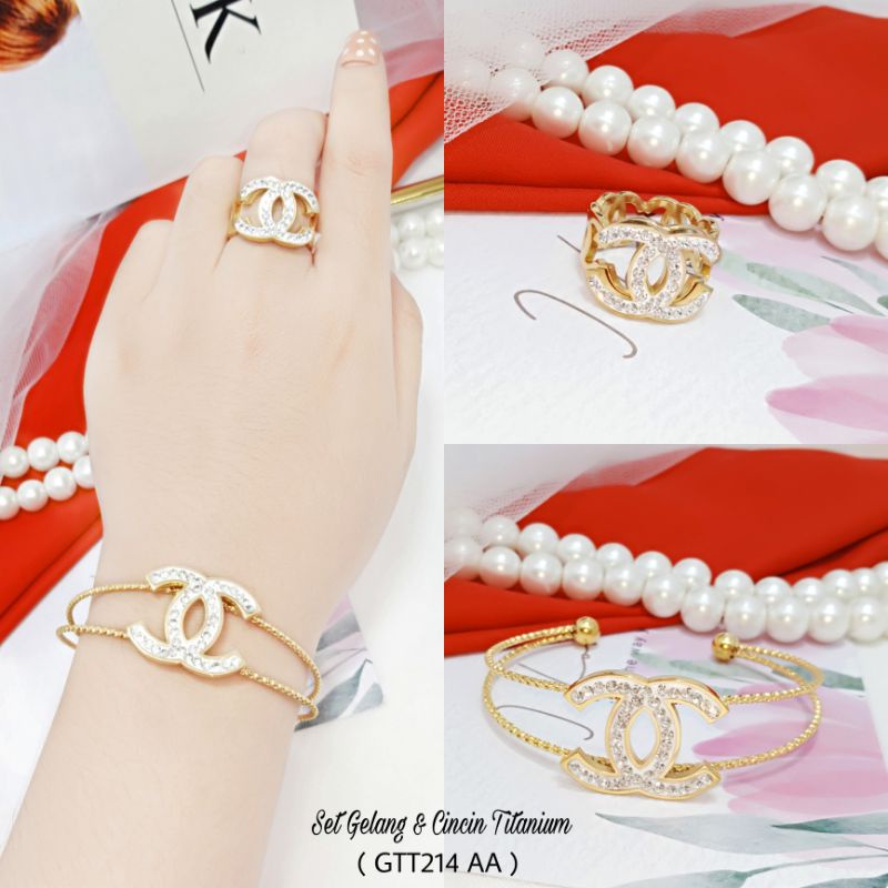 Gelang Tangan Set Titanium Dan Cincin Titanium GTT214 AA