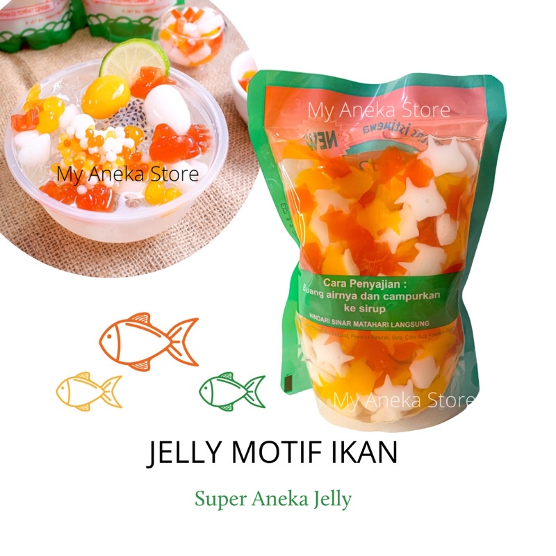 Jelly motif IKAN “ Super Aneka Jelly “ /jelly karakter /jelly warna pelangi kemasan 500gr