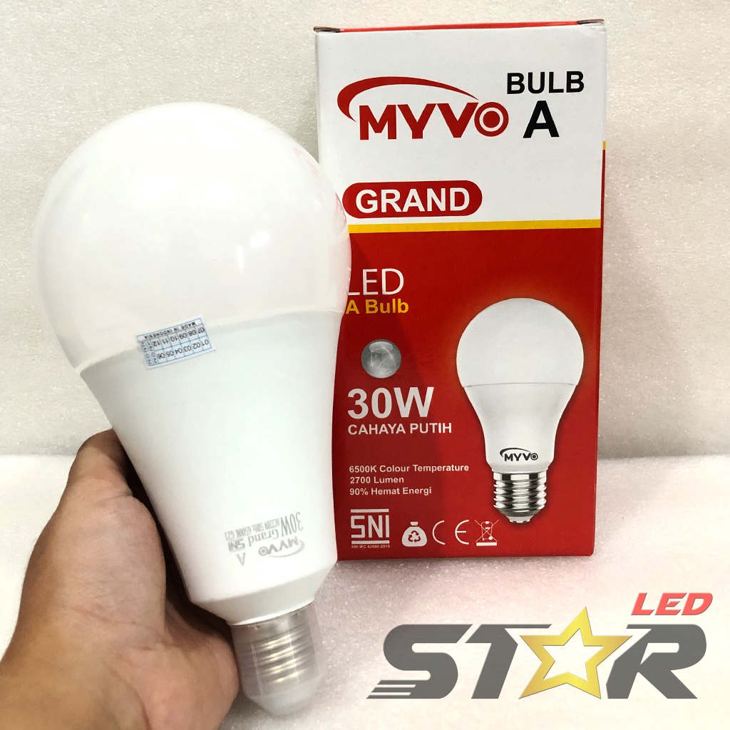 MYVO Grand Bulb A LED 30W Lampu Bohlam Bulat Murah Hemat Energi Irit Listrik Super Terang 30 WATT Star