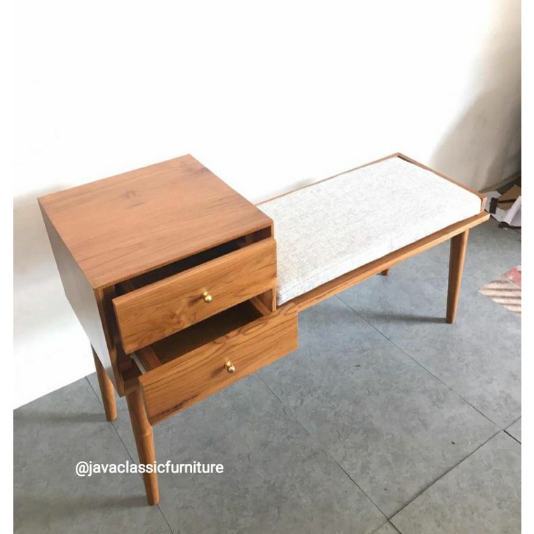 BUFET NAKAS RETRO MINIMALIS DILENGKAPI MEJA KURSI DUDUK BANGKU SANTAI JOK UNTUK KOPI BAHAN KAYU JATI FINISHING NATURAL DOFF-2