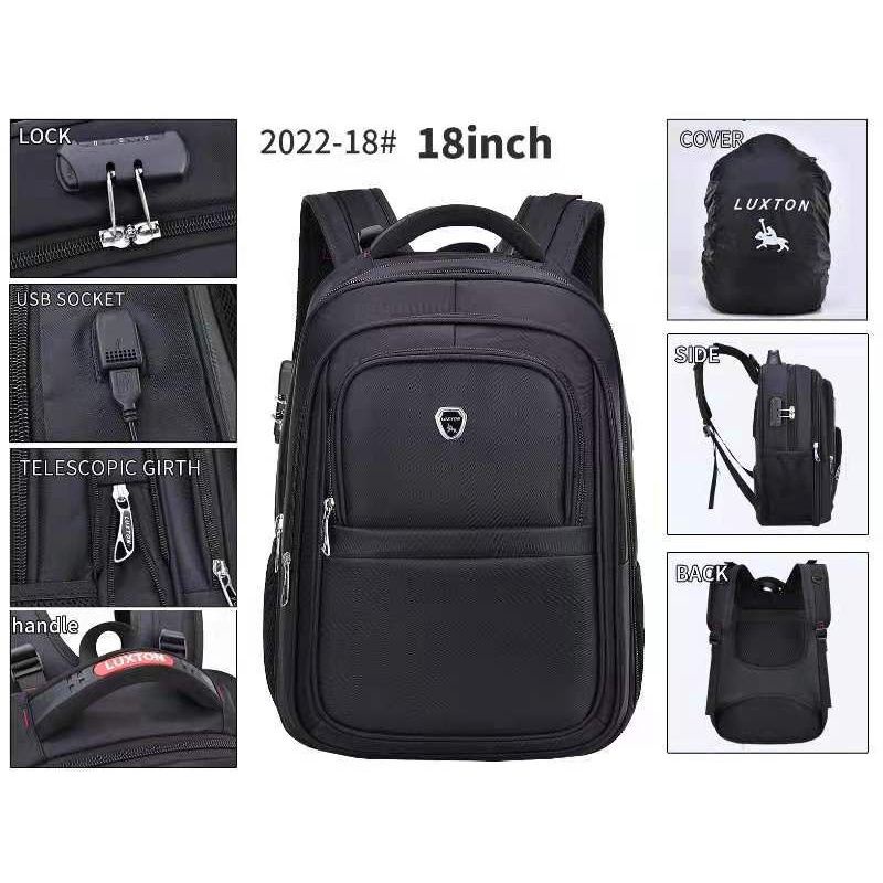 TAS PUNGGUNG POLO Luxton - Ransel Kerja POLO Original Import 18 Inch + Free Kabel USB C + kunci lock + Raincover #POLO_IMPORT