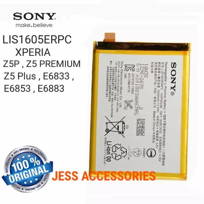 Baterai Battery Original SONY Xperia Z5 Premium , XPERIA Z5 Plus Kode Batre LIS1605ERPC