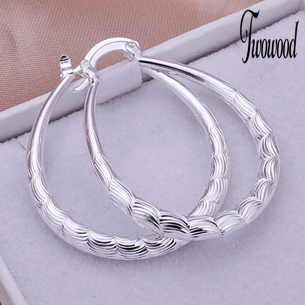 Anting Hoop Bentuk U Lapis Silver Untuk Kencan