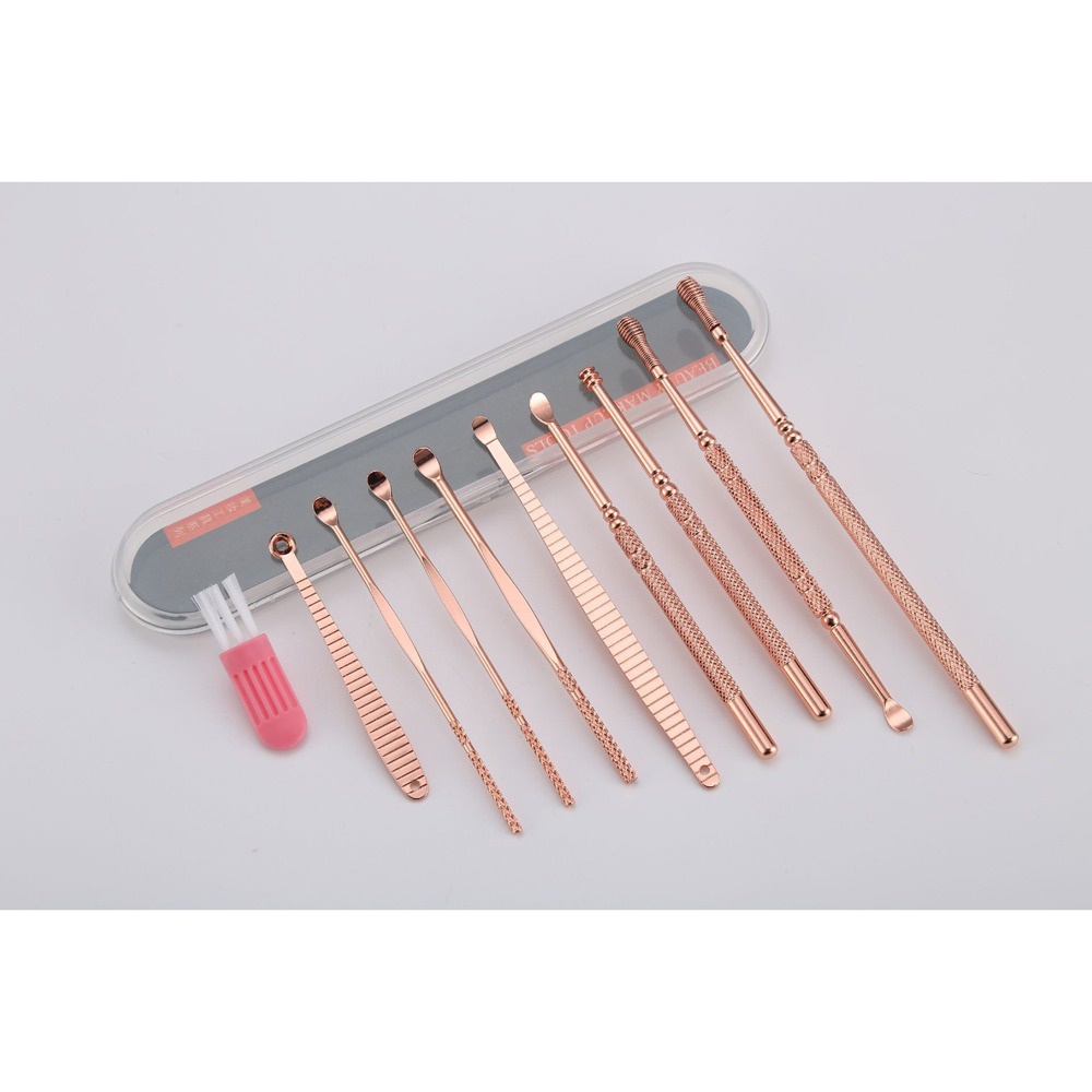 Set Kebersihan Pembersih Telinga Perawatan Korek Kuping Ear Wax Picker Rose Gold Silver green yellow kantong kecil dengan wadah case stainless steel tahan karat Pink Hitam Ungu Purple Yellow