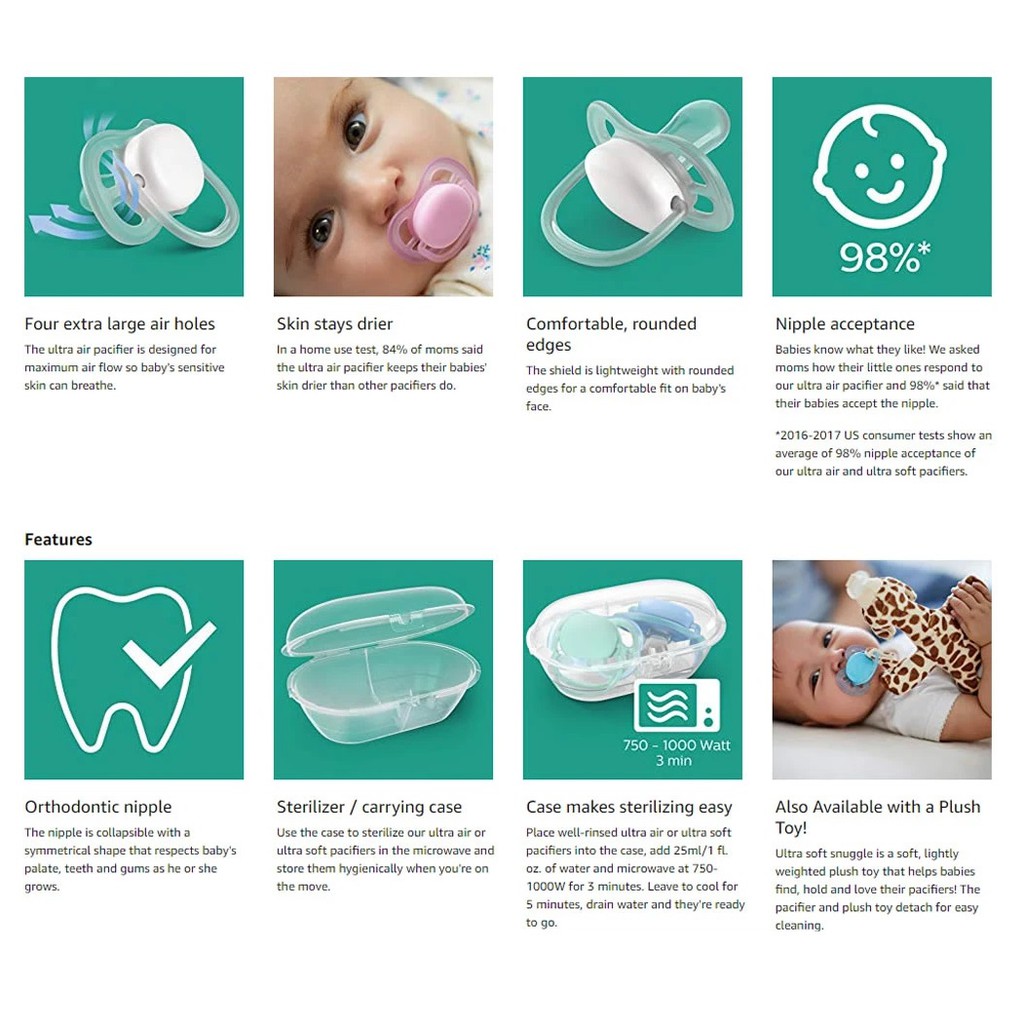 Philips Avent Ultra Air Night Time Orthodontic Soothers Pacifier Empeng