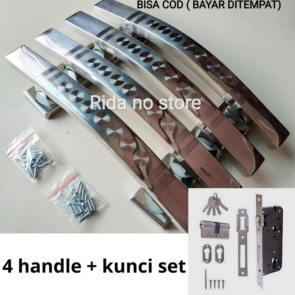 (1 set kunci &amp; 4 handle 45 cm) Handle Pintu Rumah / gagang pintu rumah / tarikan pintu rumah