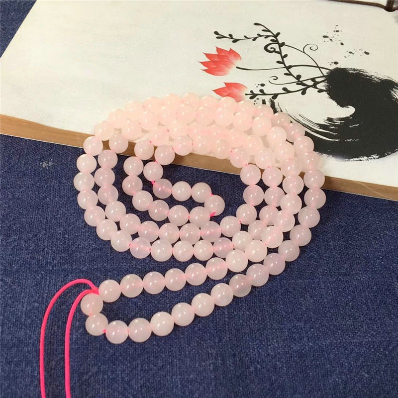 Tasbih Japamala 108 Handmade Batu Rose Quartz Merah Muda