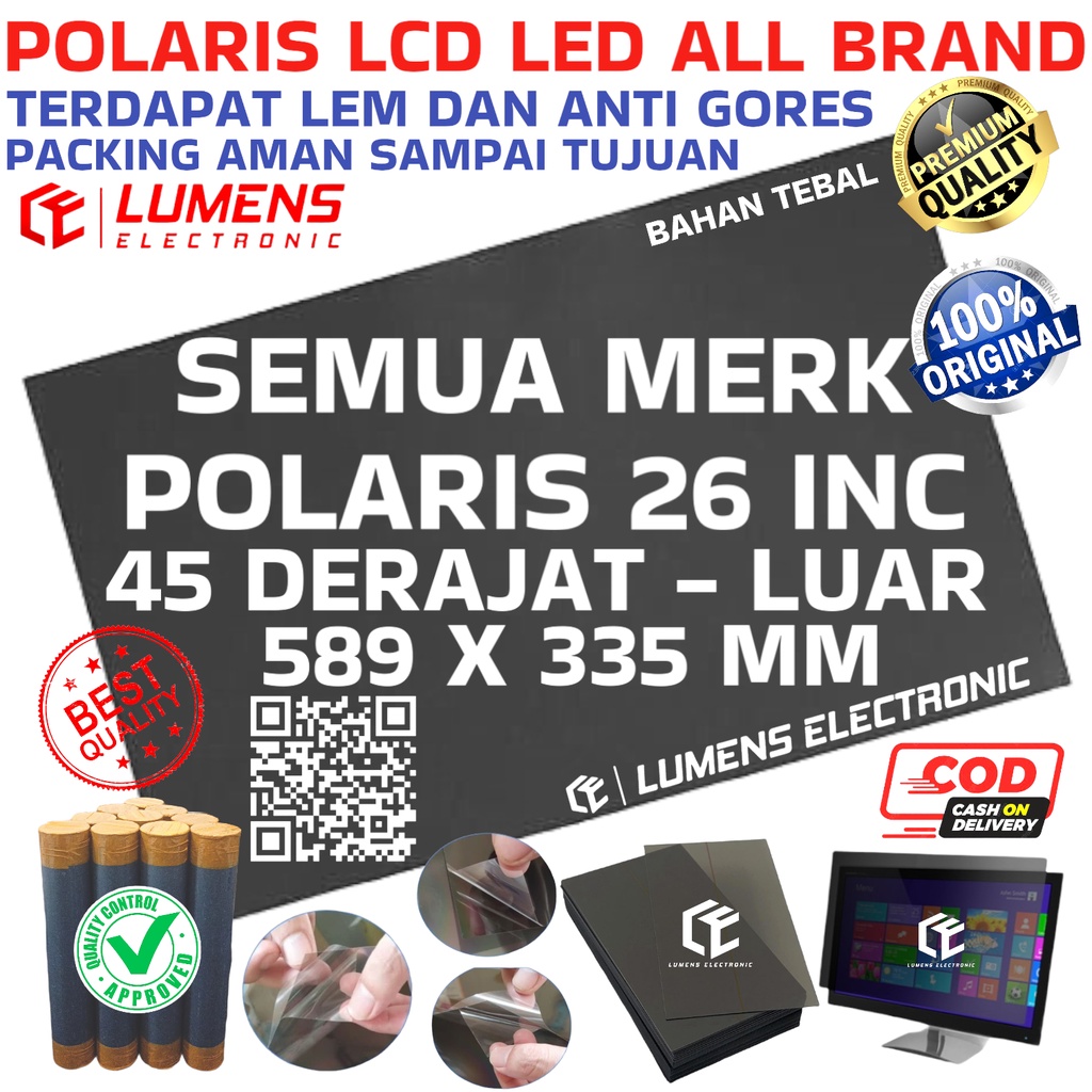POLARIS POLARIZER TV LCD 26 INC 45 DERAJAT LAPISAN DEPAN LUAR POLARISER 26" 26 IN INCH 26INCH 26INC 