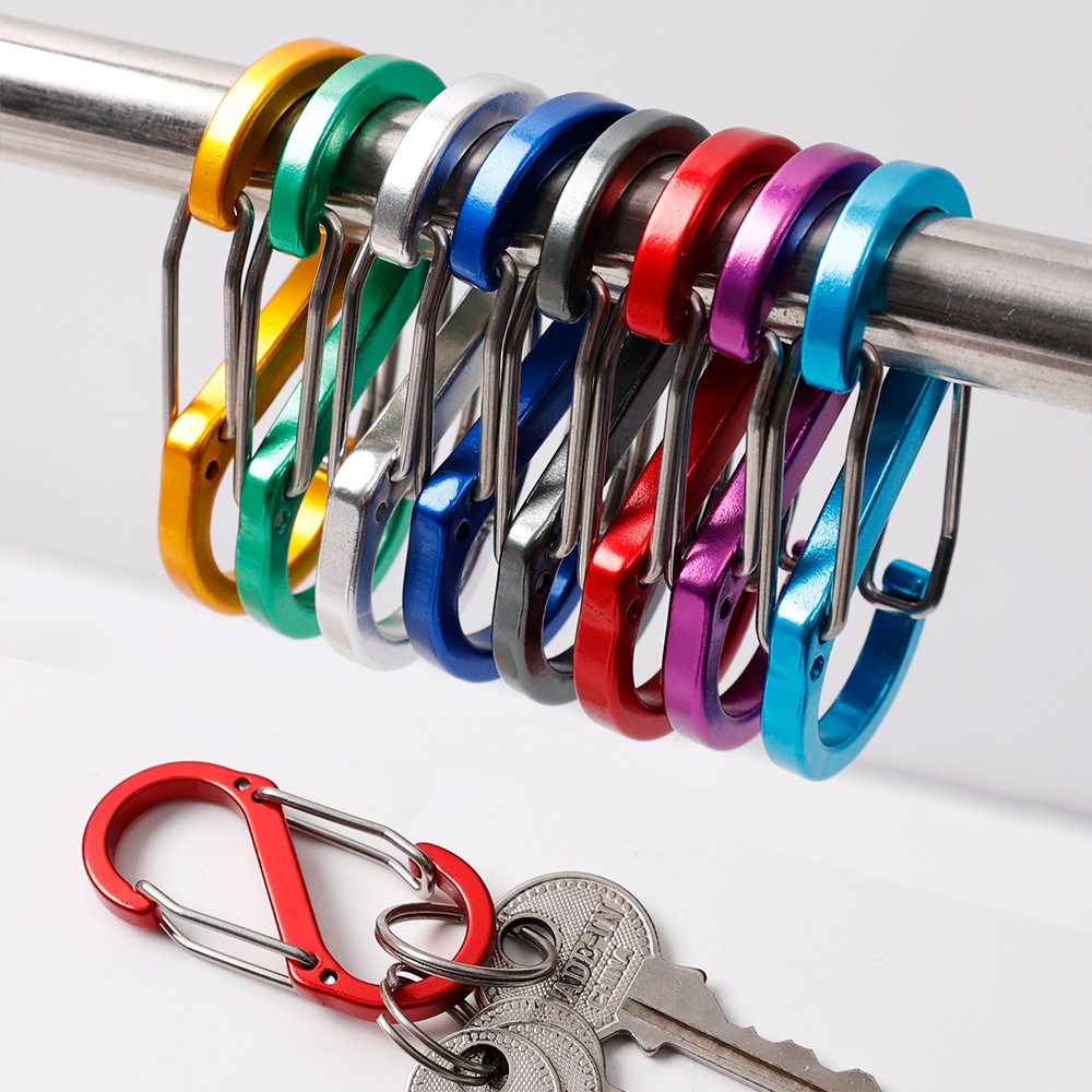 [Harga Grosir]Gantungan Kunci Carabiner Multifungsi Bentuk Kotak / Ikan / S Portable Tahan Lama Untuk Outdoor / Camping / Hiking/Hot Sale