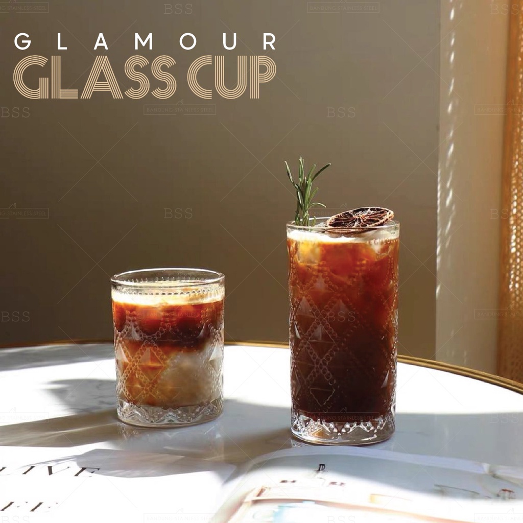 Gelas Kaca Aesthetic Vintage Retro Estetik Unik motif timbul Eropa Nordik Kopi Tebal Cantik Drinking Glass