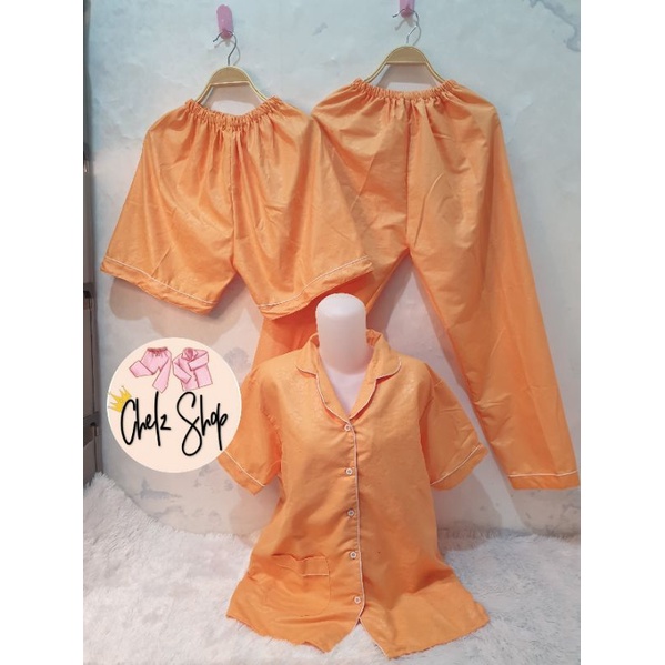 Baju Tidur Piyama Wanita Cewek Pajamas Dewasa Katun Motif Embos 3 in 1-3 IN 1 EMBOS MUSTARD