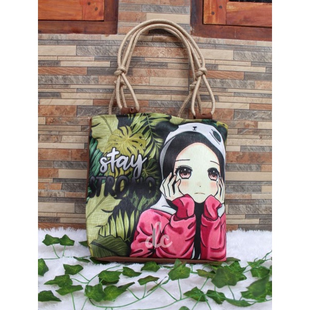 totebag canvas printing muslimah / tas tote bag karakter perempuan berkerudung