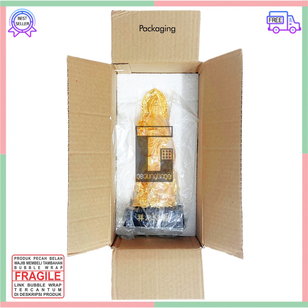 Hiasan Pajangan Patung Dekorasi Kado Hadiah Puja Suci Meja Altar Sembahyang Sembayang Dewi Dewa Mak Kwan Im Kwanim Kwan Im Kuan Im Guan Yin Rupang Welas Asih Belas Kasih Menaiki Naik Naga Liong Menyeberang Air Laut Gold Emas Budha Buddha Resin