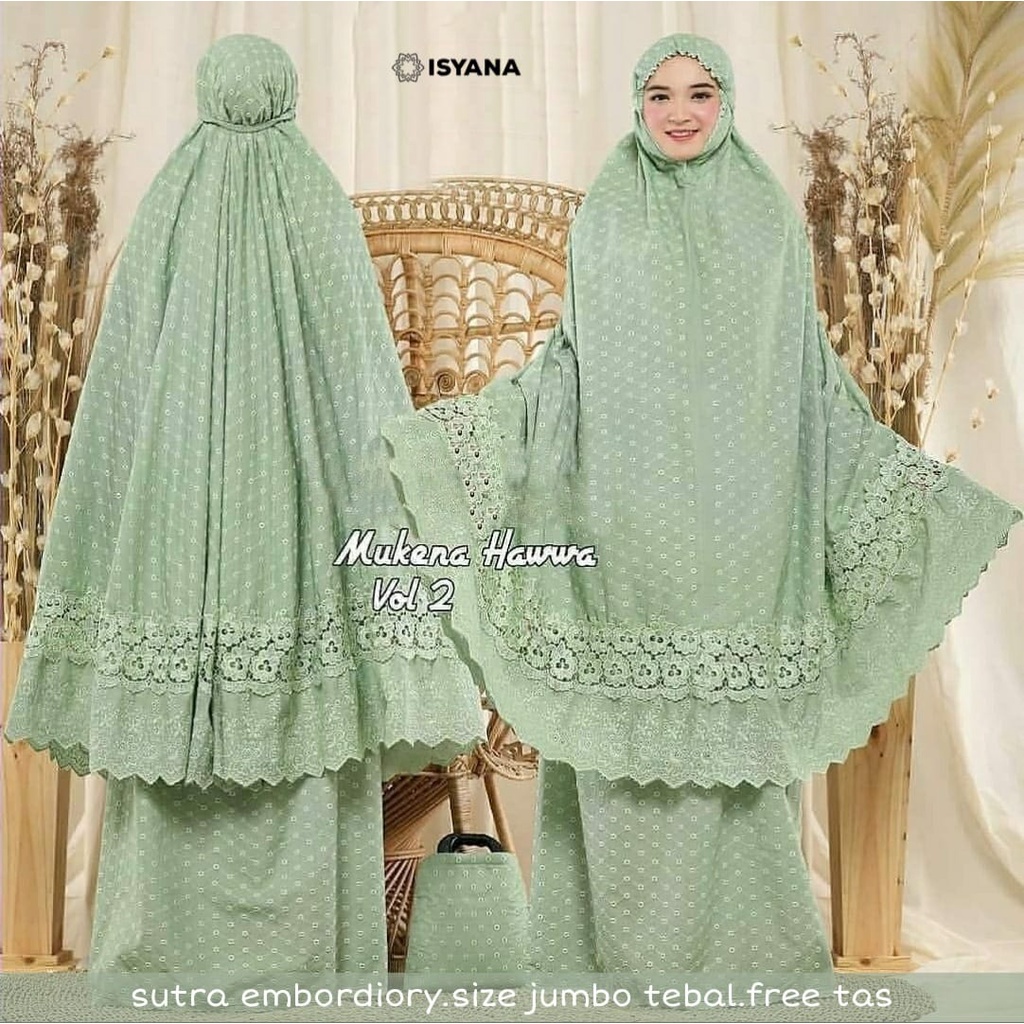 hawwa mukena mukenah rukuh rukoh sutra renda bordir motif bunga adem polos jumbo bigrsize big size w