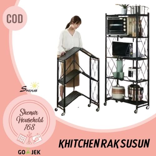 SHENAR , KHITCHEN RAK SUSUN QUEEN DAN KING FOLDING CABINET LIPAT SERBAGUNA UNIK VIRAL MULTIFUNGSI TEMPAT PENYIMPAN SUSUN LIPAT DENGAN RODA RAK DAPUR PENYIMPAN  MIXER OVEN  BLENDER GELAS PIRING PISAU ( BISA COD)