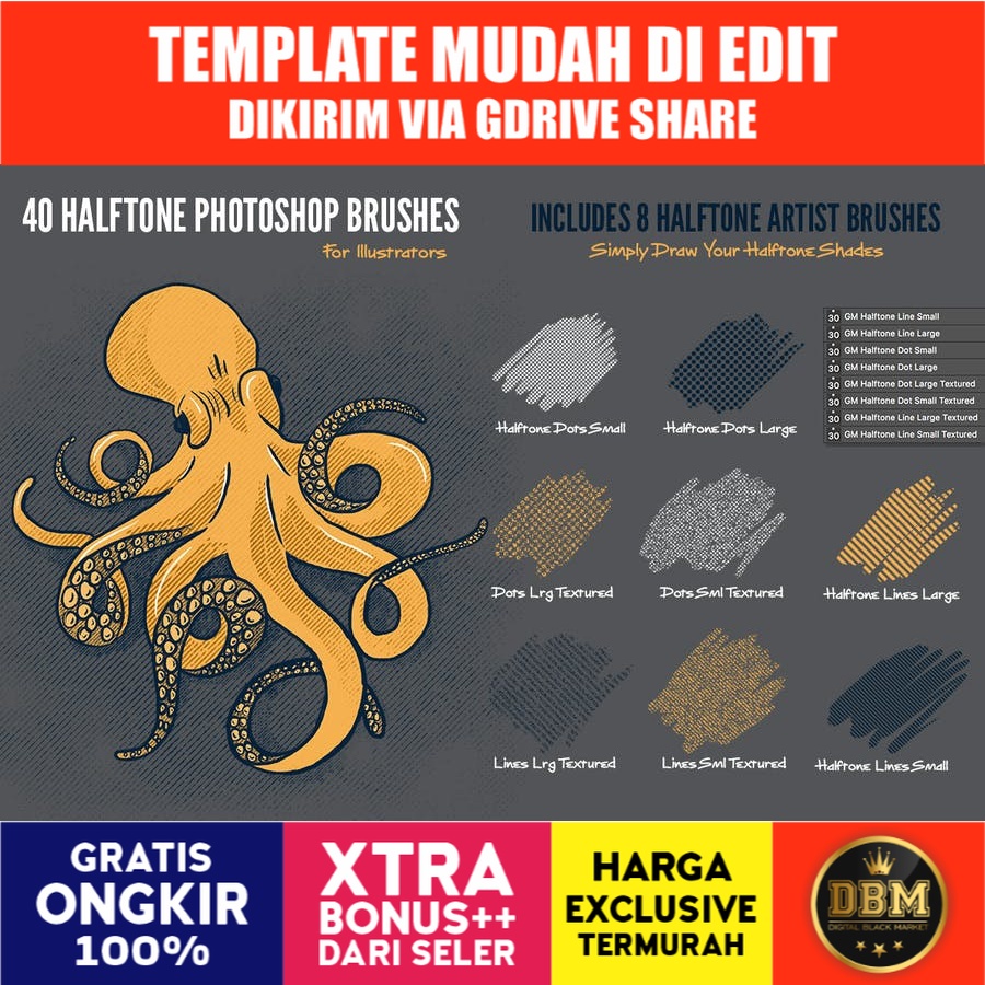 40 Halftone Illustration Brushes For - Photoshop