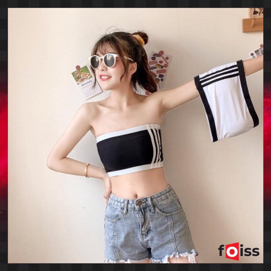 ✅𝐅𝐎𝐈𝐒𝐒®  Bra Kemben Push Up Bandeau Motif Garis  Pakain Dalam Wanita Anti Slip  Tanpa Tali 1163