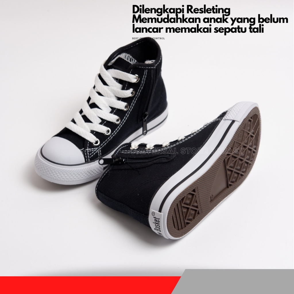 Sepatu Sekolah tali NB New Basket NB 338 HC HITAM Full Anak TK SD SMP SMA Dewasa Laki Wanita