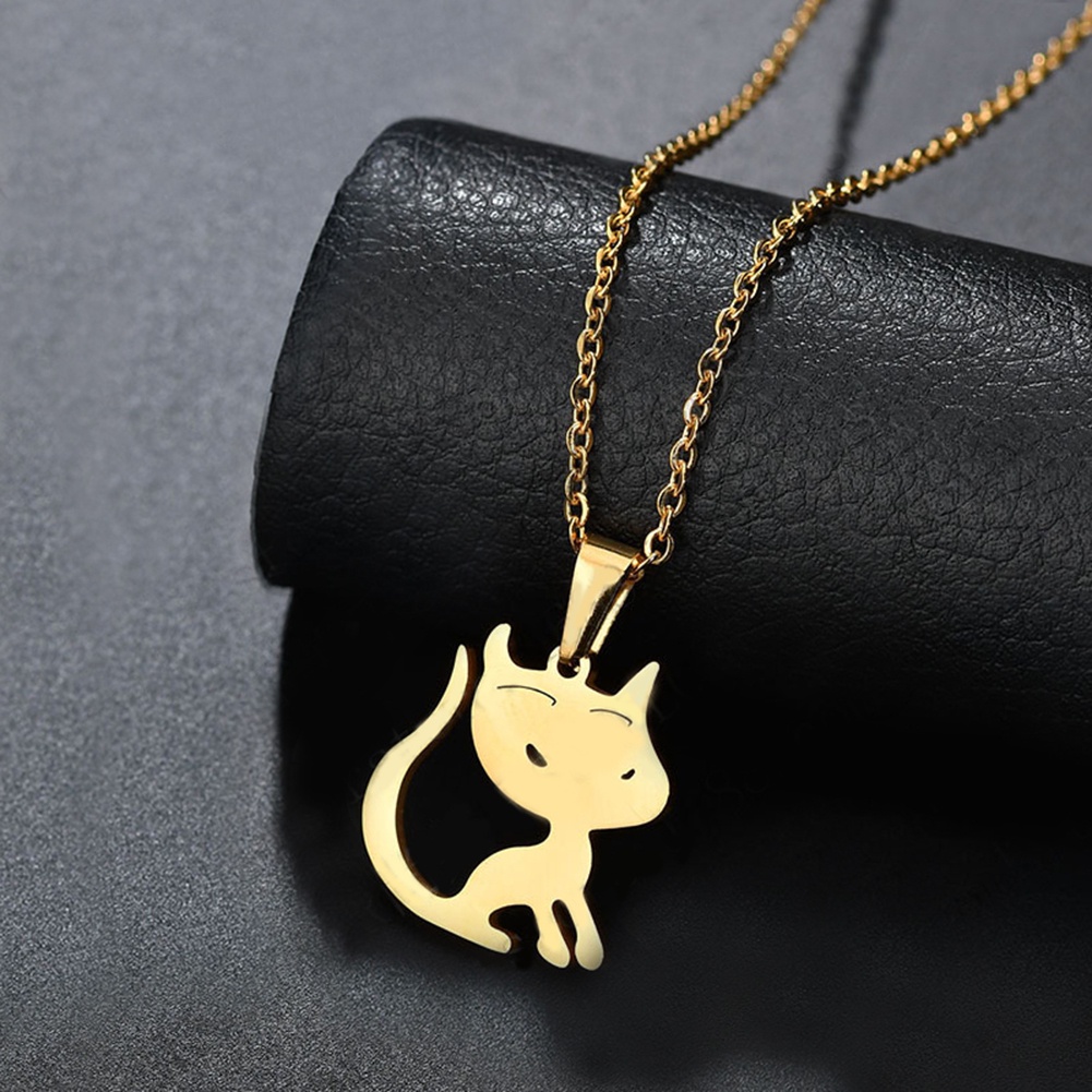 Hu Hu Hu Hu Hu Alat Bantu Pasang Kacamata♡ Kalung Liontin Kucing Bahan Stainless Steel Untuk Wanita