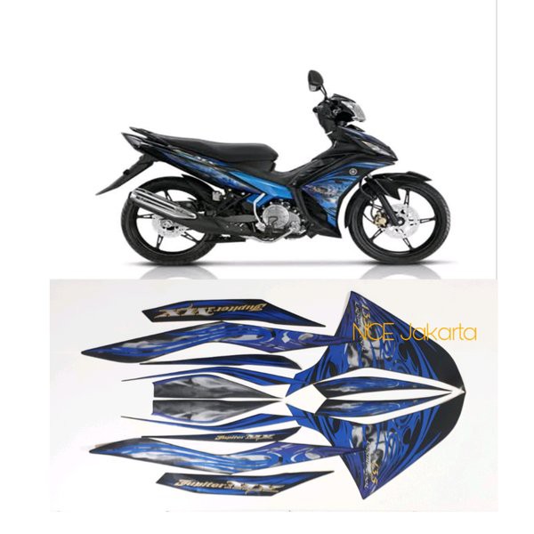 Stiker striping Yamaha Jupiter MX 135 tahun 2011 biru hitam.