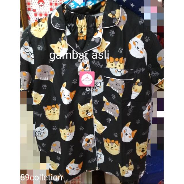 Piyama baju tidur celana banjang motif kucing remaja dewasa