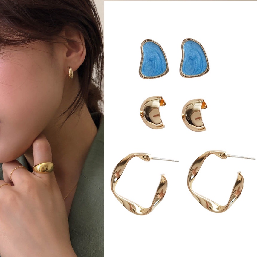 Anting Bentuk Geometris Gaya Korea Untuk Wanita