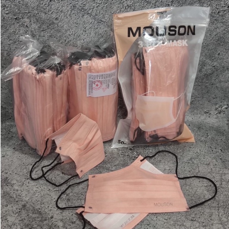 MASKER MOUSON 3PLY PINK NUDE | MASKER MEDIS | MASKER WARNA ISI 10 PCS