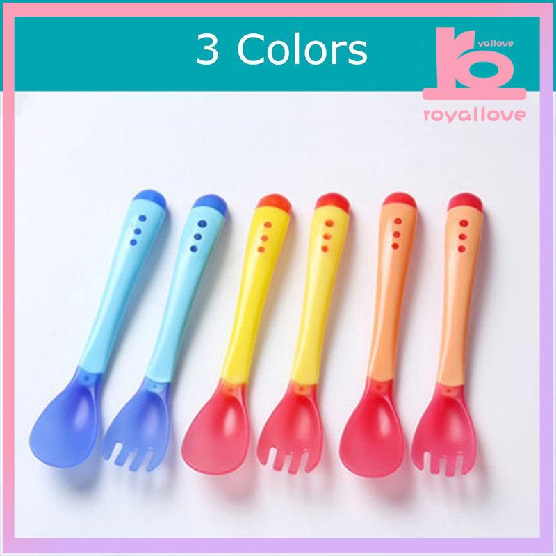 COD✨Bevar sandwich makanan bayi / sendok / garpu sensor panas silikon / alat makanan bayi-love