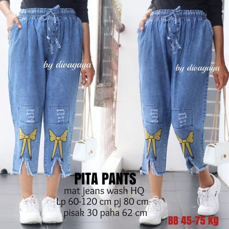 CELANA JEANS JUMBO BIG SIZE BORDIR PITA