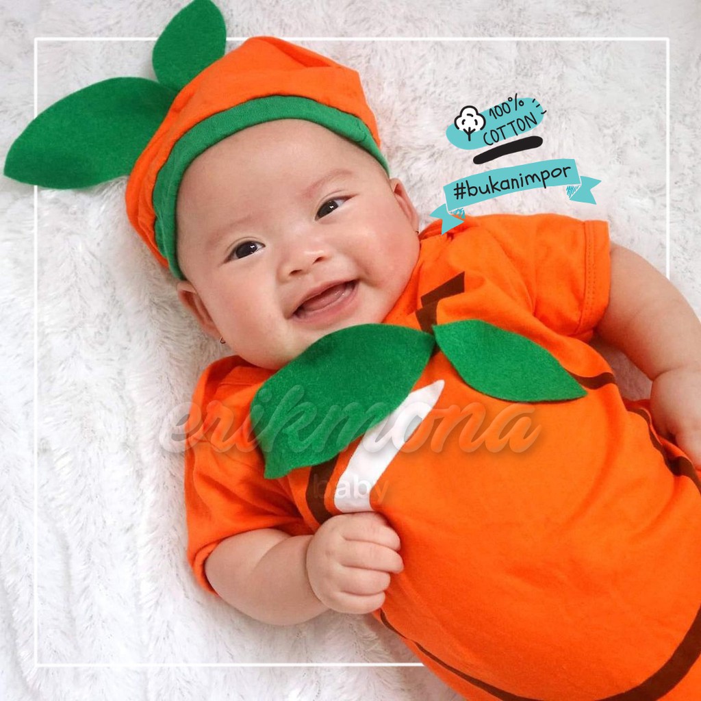 ✔️ baju bayi baju anak jumper bayi jeruk / orange baby romper ✔️