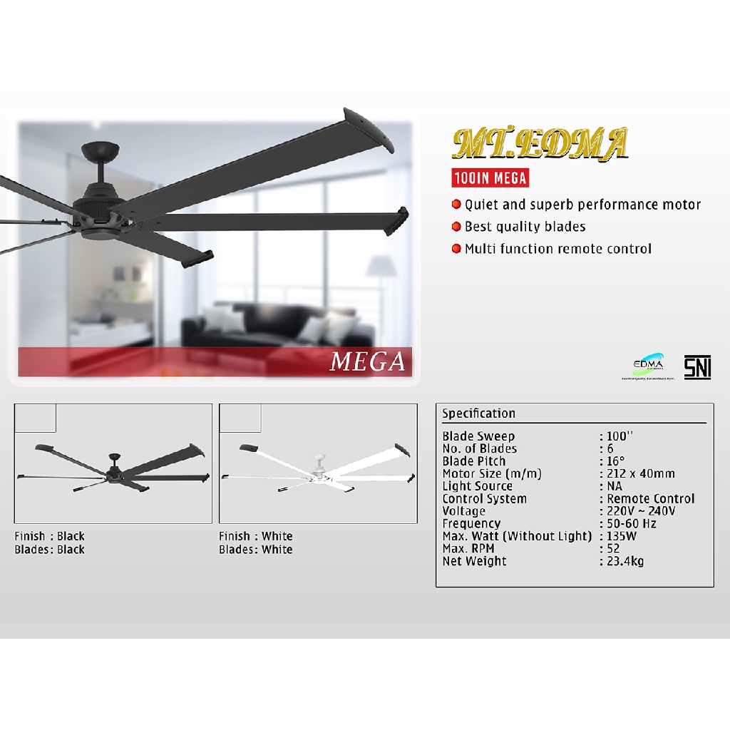 Mt.Edma 100in Mega Kipas Angin Plafon Ceiling Fan Dekoratif Dengan Remote Control