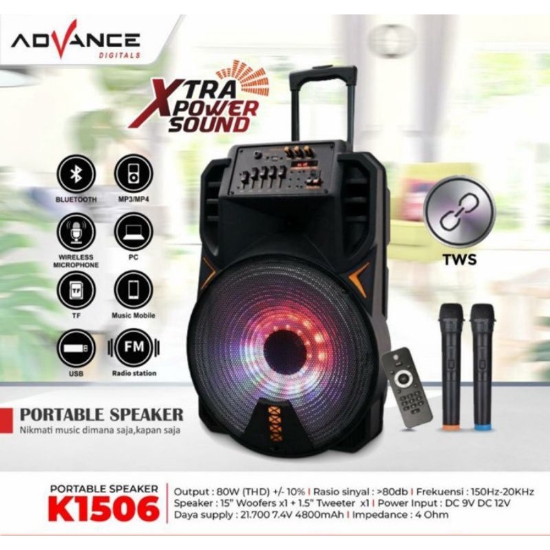 Speaker Meeting Portable Advance K1506 15&quot; Bluetooth (Free Mic)