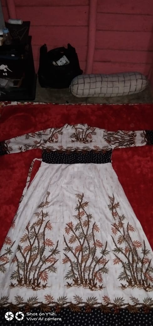 Batik Couple Keluarga Sania Ruffle Ori Ndoro Jowi Dnt Motif Bambu Putih