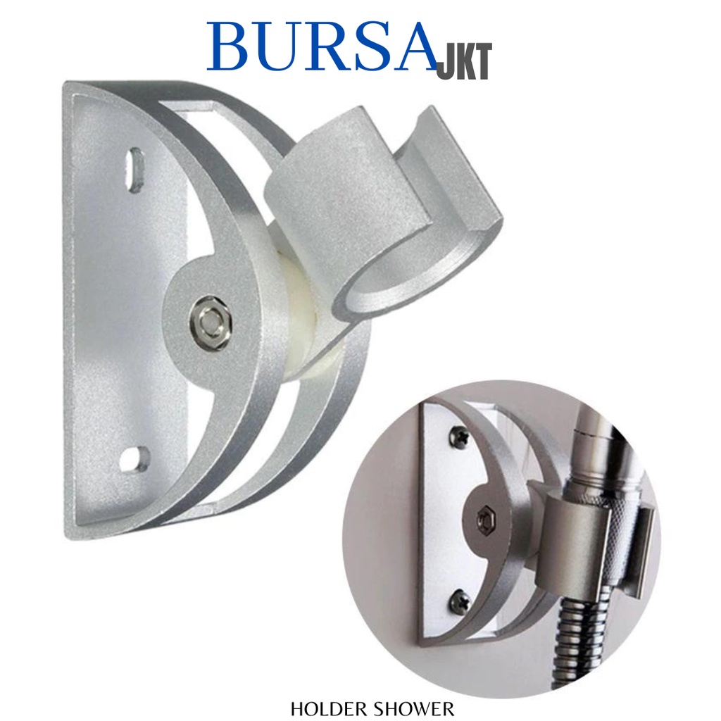 DUDUKAN TEMPEL SHOWER PEGANGAN HANDLE HOLDER ADJUSTABLE STAINLESS ANTI KARAT BULAT