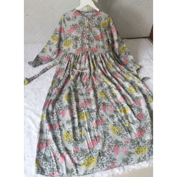 (Anisa Dress) Gamis Rayon Dada Kancing Rok Rempel (Busui Friendly)