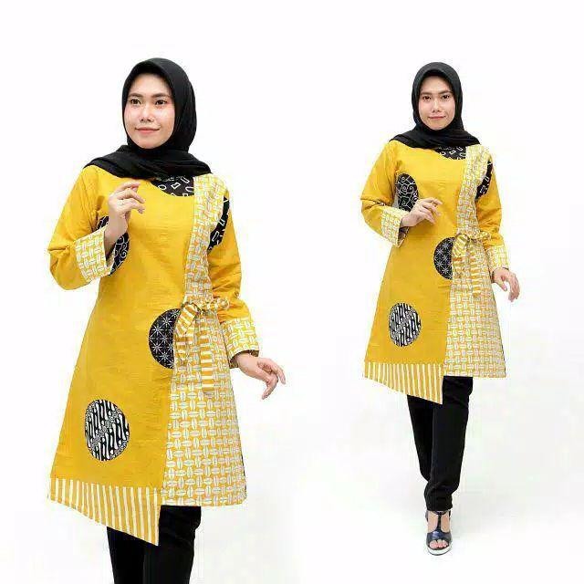 Batik Tunik Shibori Jumputan Terbaru Size S-2l / Hrb026 Yelbor Navbor / Biru Putih / Original..