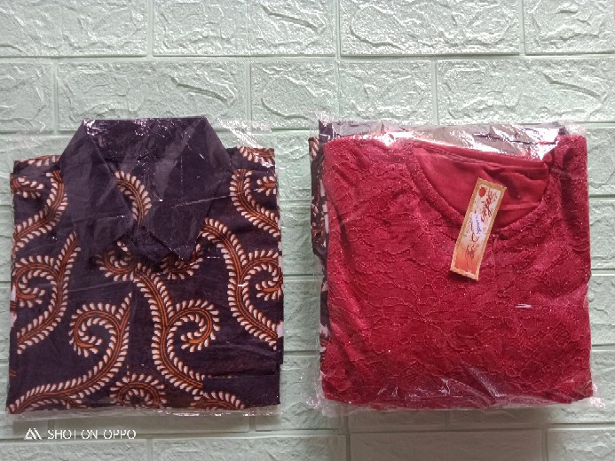 Zola_batik Batik Couple Gamis Brokat Lengan Pendek 2699 Lemah Teles